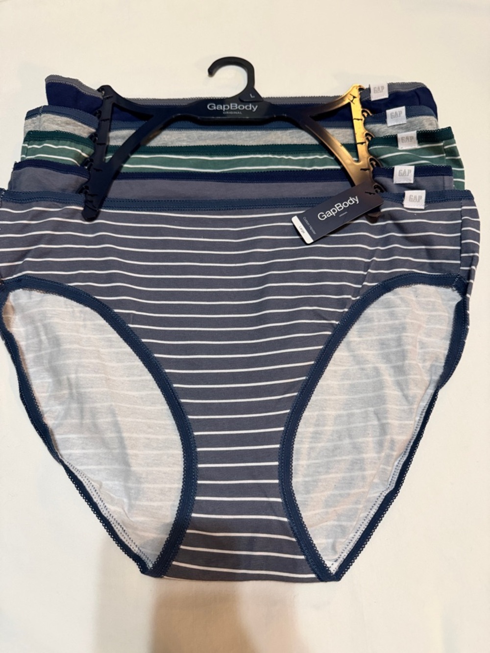 GAP 5-Pack Striped Cotton Briefs Set in Navy, Gray & Green L NWT